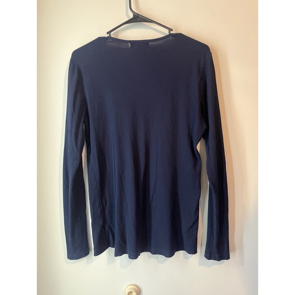 Lauren Ralph Lauren Long Sleeve T Shirt Ribbed Navy Blue Size Large Zip Shoulder - Picture 4 of 5